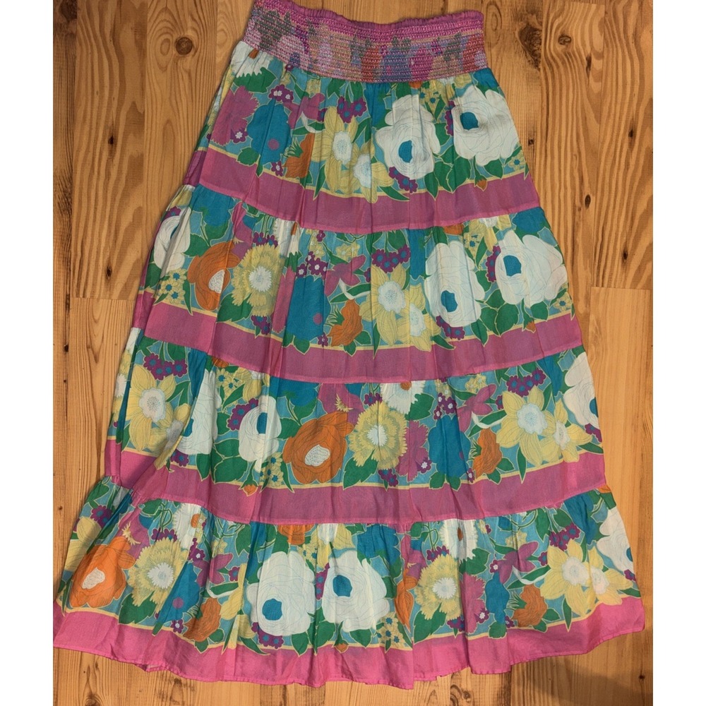 Floral Tiered Maxi Skirt - Pink Multicolor